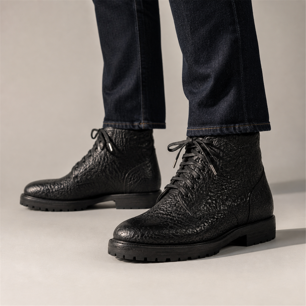 VanPasch Blackthorn Textured Service Boot in Black Leather, on-foot view