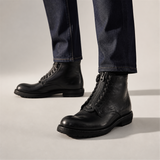VanPasch Atlas Plain-Toe Service Boot in Black Leather, on-foot view