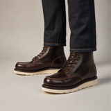 VanPasch Railman Moc-Toe Wedge Boot in Coffee Brown Horse Leather, on-foot view