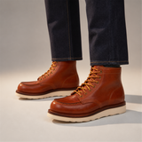 VanPasch Railman Moc-Toe Wedge Boot in Brown Horse Leather, on-foot view