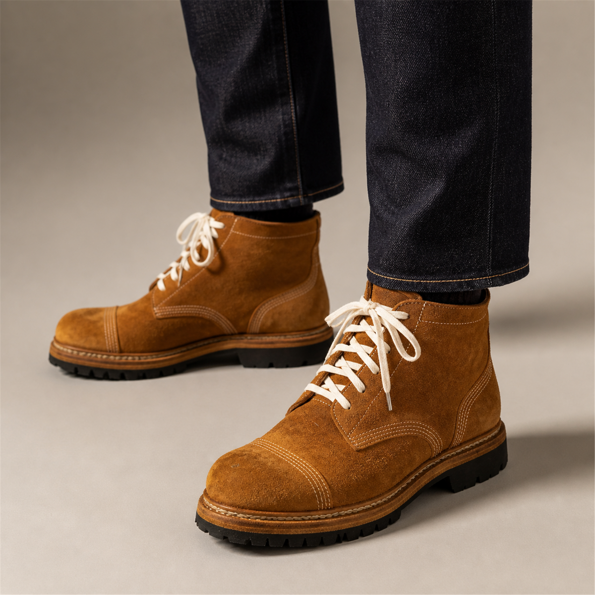 VanPasch Hawthorne Cap-Toe Service Boot in Rust Brown Leather, on-foot view