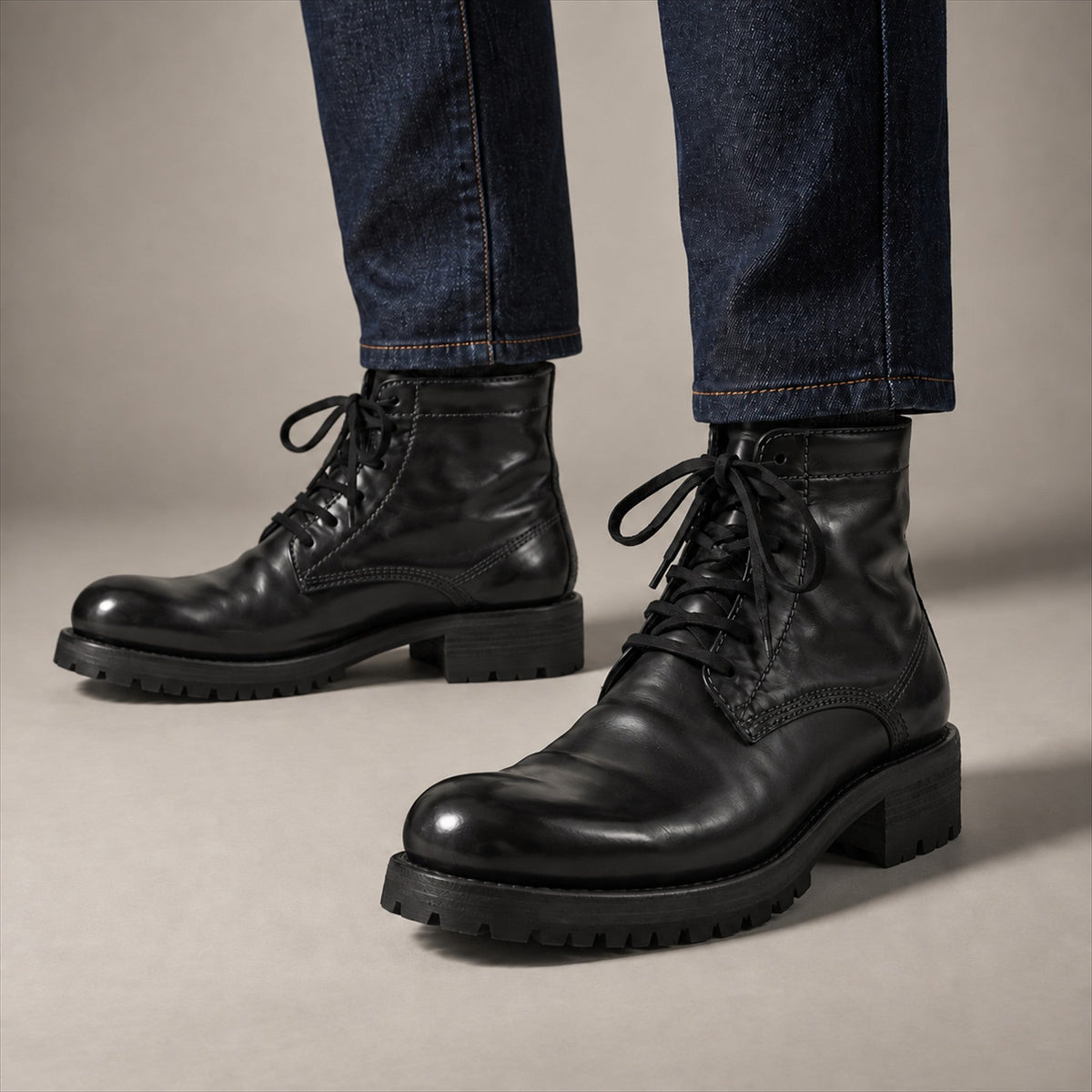 VanPasch 262319B Black horsebutt leather boots, on-foot view with both feet