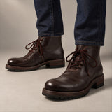 VanPasch 262320A Coffee horsebutt leather boots, on-foot view with both feet
