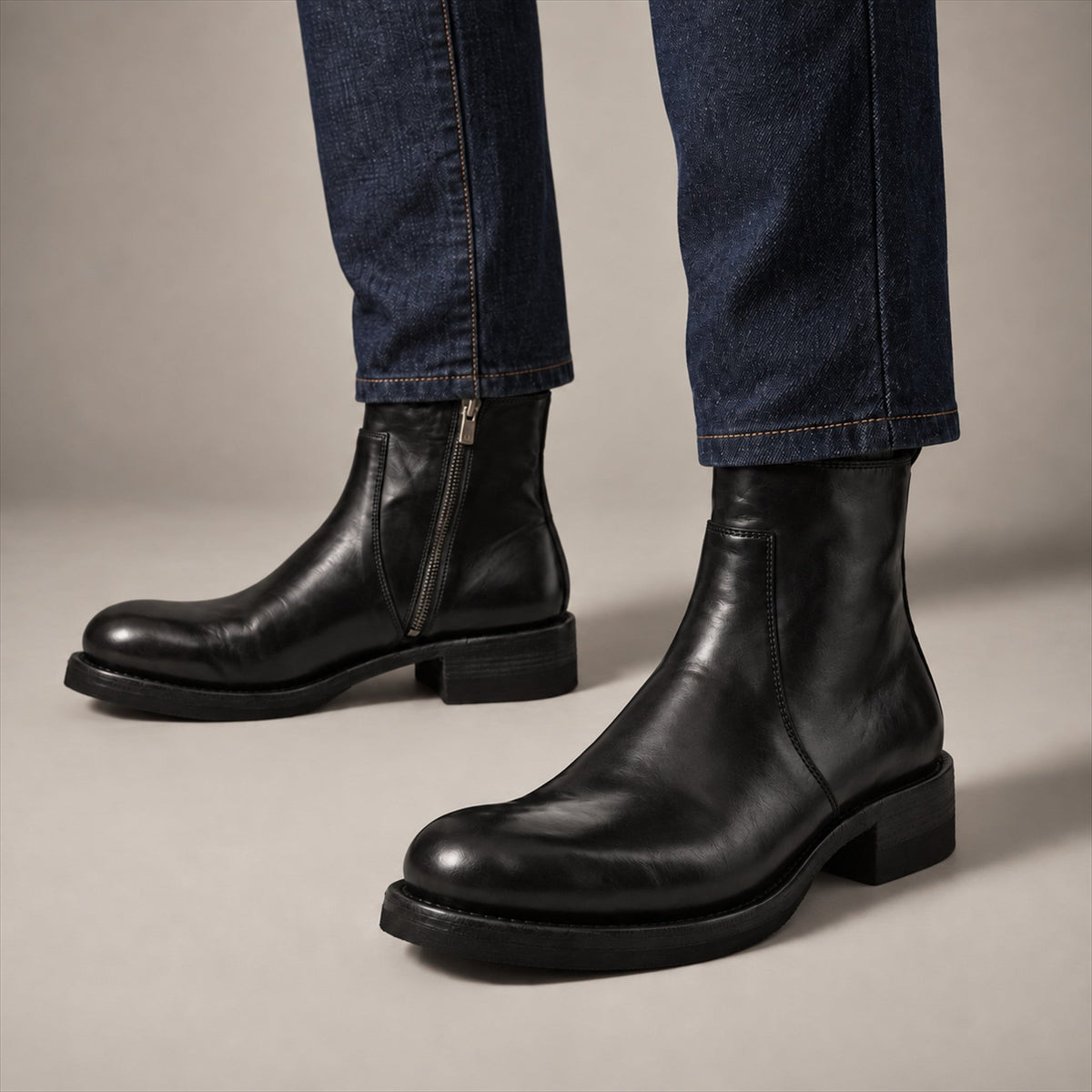 VanPasch 262321B Black horsebutt leather boots, on-foot view with both feet