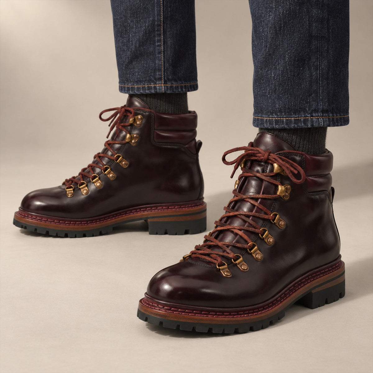 VanPasch 267125C Wine Red horsebutt leather footwear, on-foot view with both feet