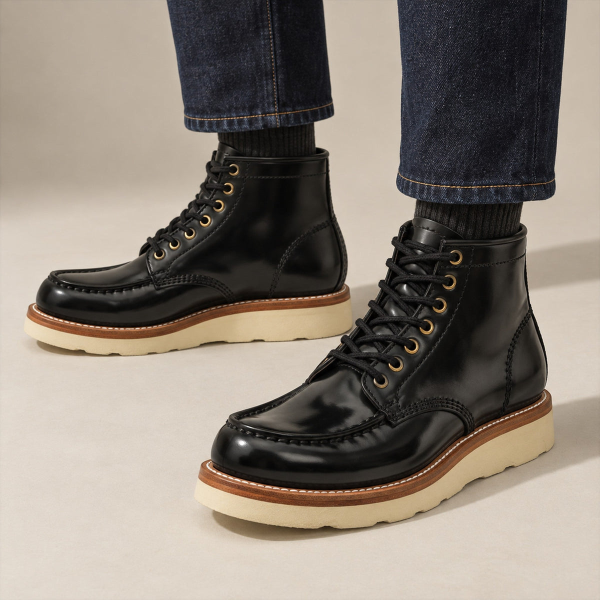 VanPasch 267129B Black horsebutt leather footwear, on-foot view with both feet