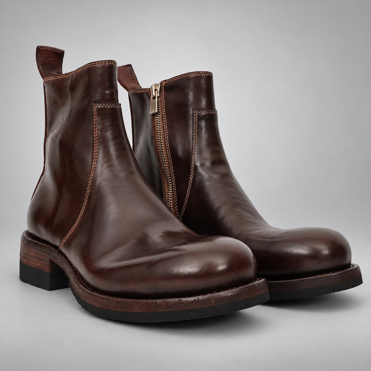 VanPasch 262321A Coffee horsebutt leather boots, 03-VanPasch-262321a-pair
