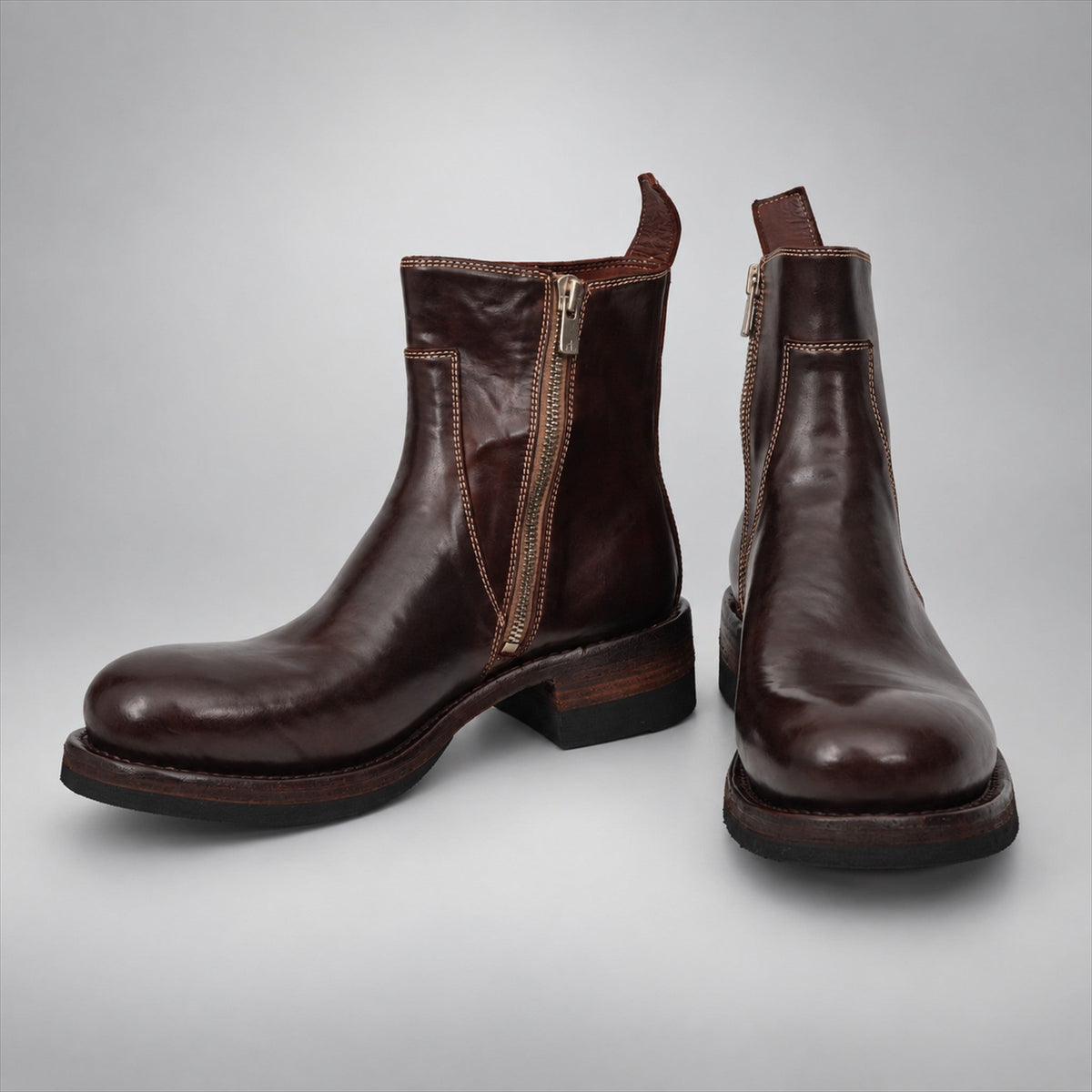 VanPasch 262321A Coffee horsebutt leather boots, 07-VanPasch-262321a-zipper-side