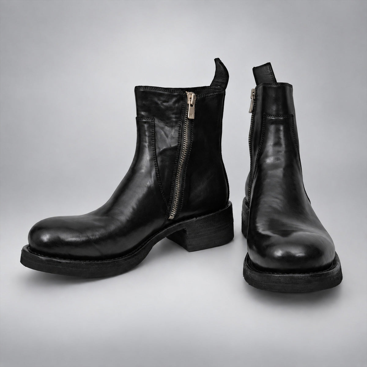 VanPasch 262321B Black horsebutt leather boots, 07-VanPasch-262321b-zipper-side