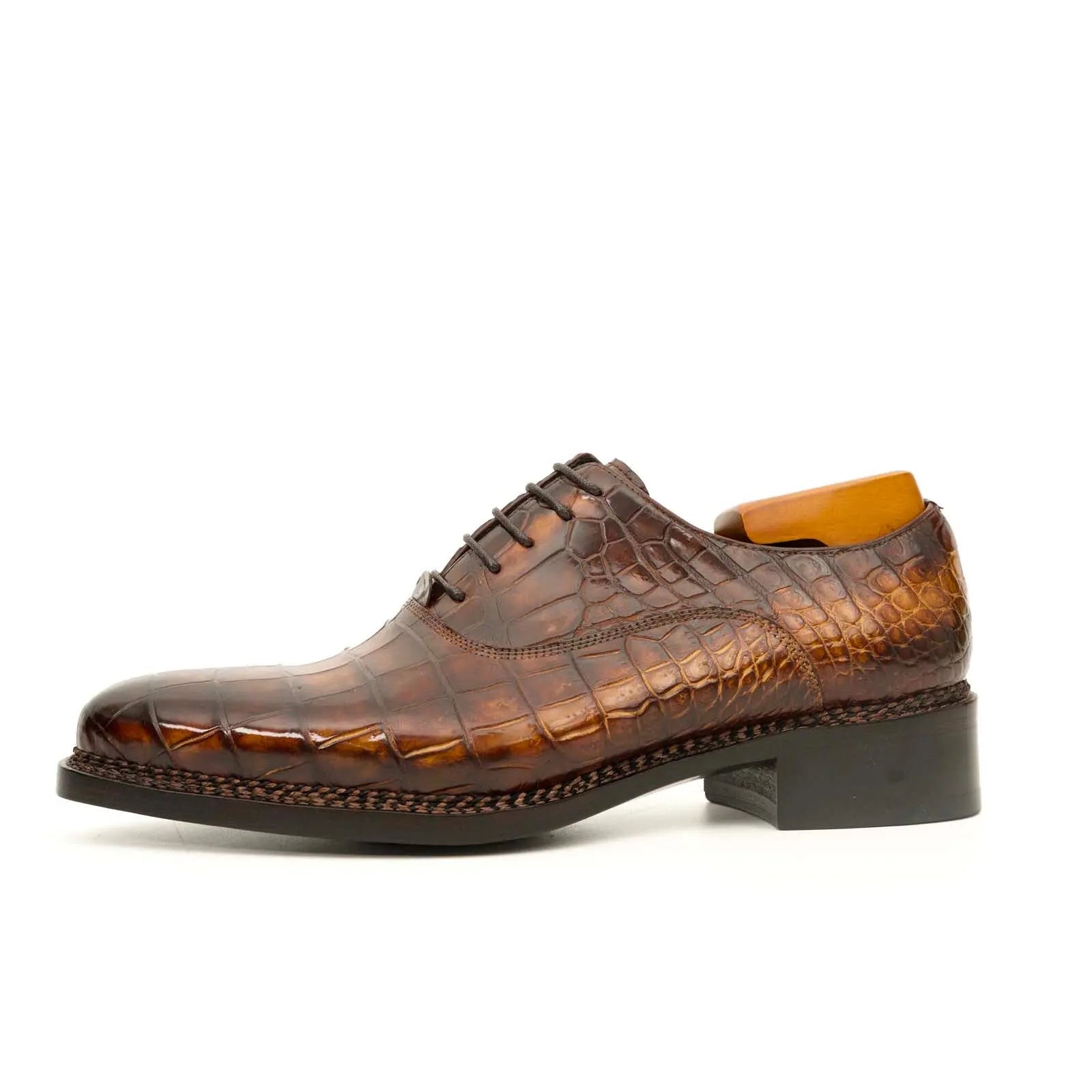 Antique Brown Crocodile Oxford Shoes VanPasch