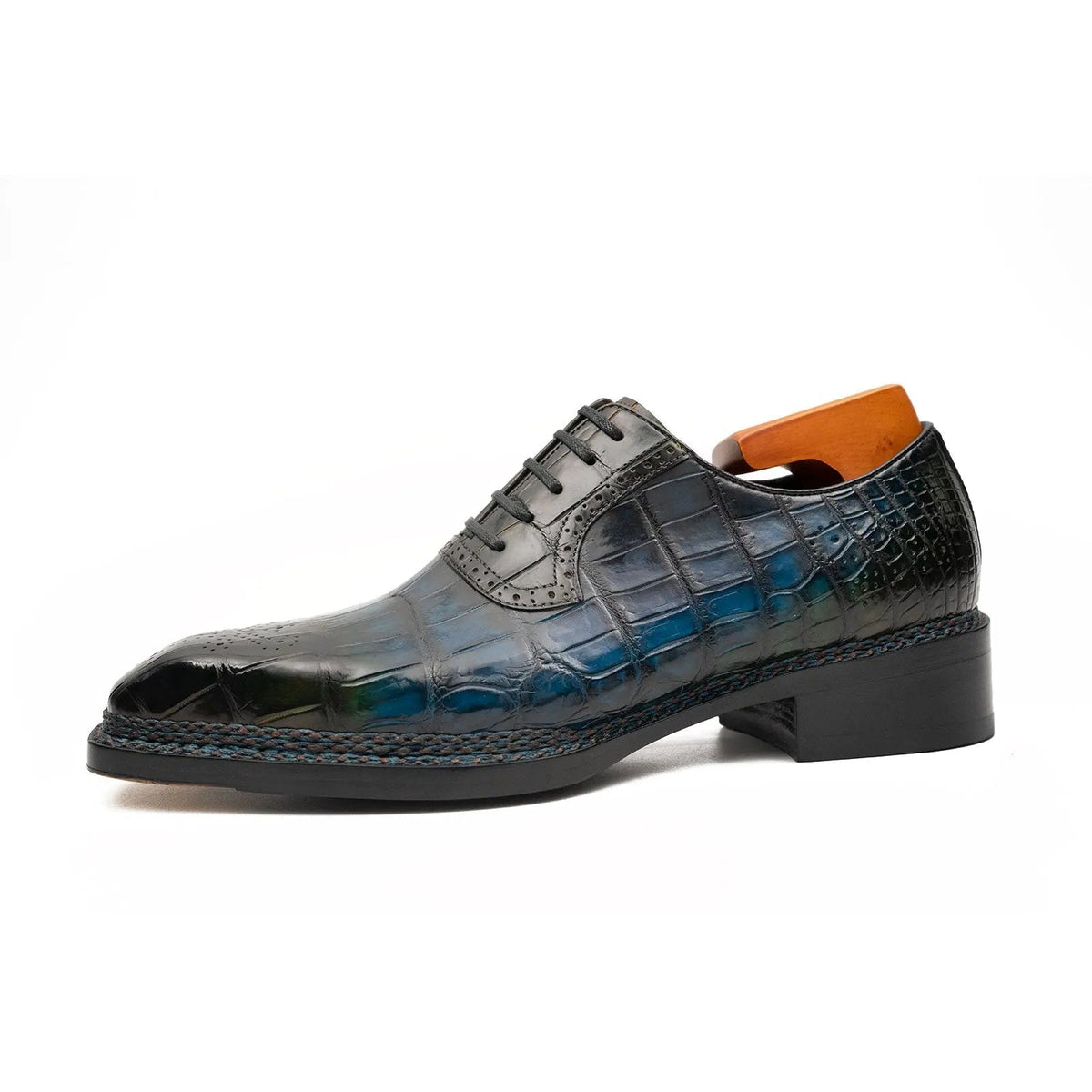BLUE Crocodile Oxford Shoes Goodyear Norwegian 8015 VanPasch