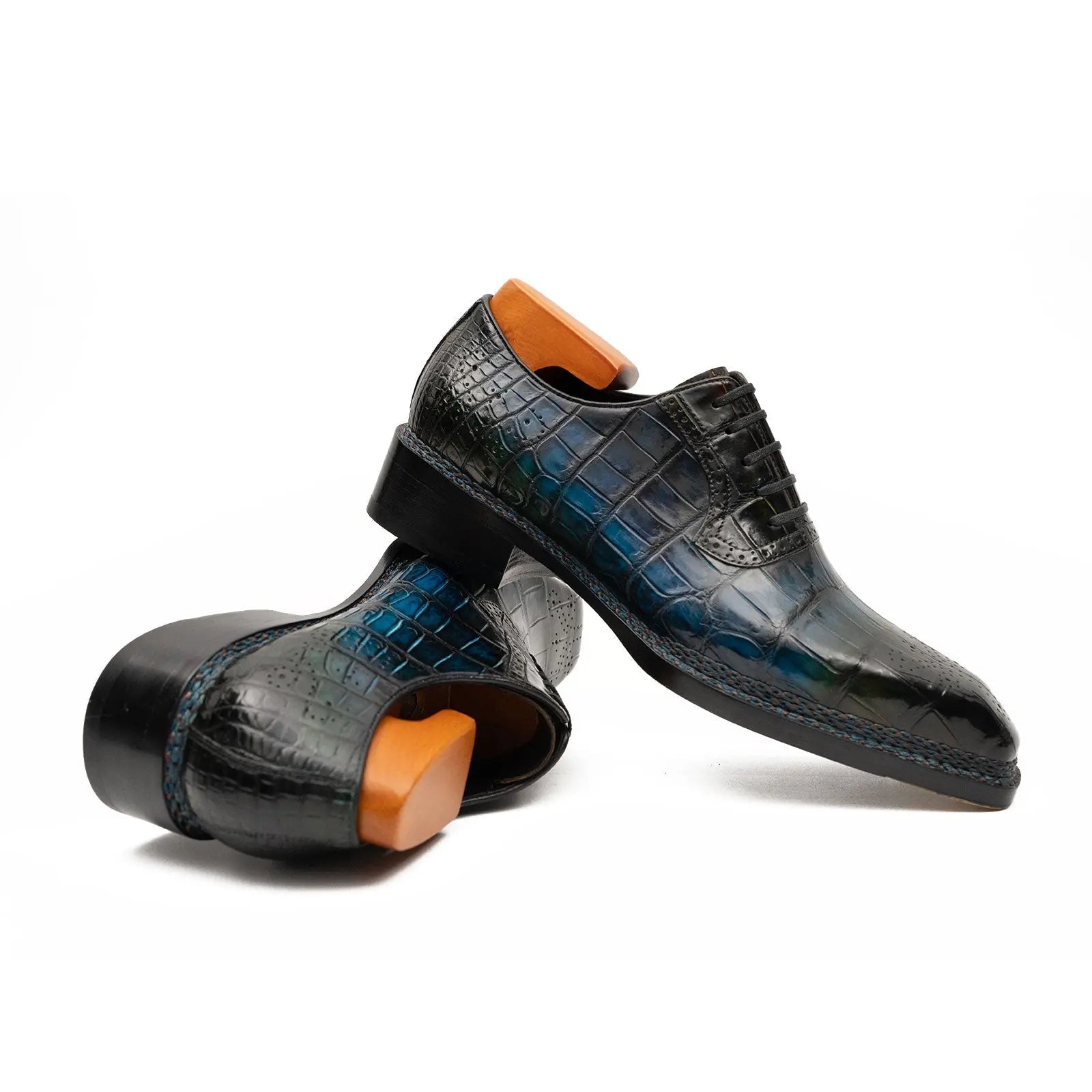 BLUE Crocodile Oxford Shoes Goodyear Norwegian 8015 VanPasch