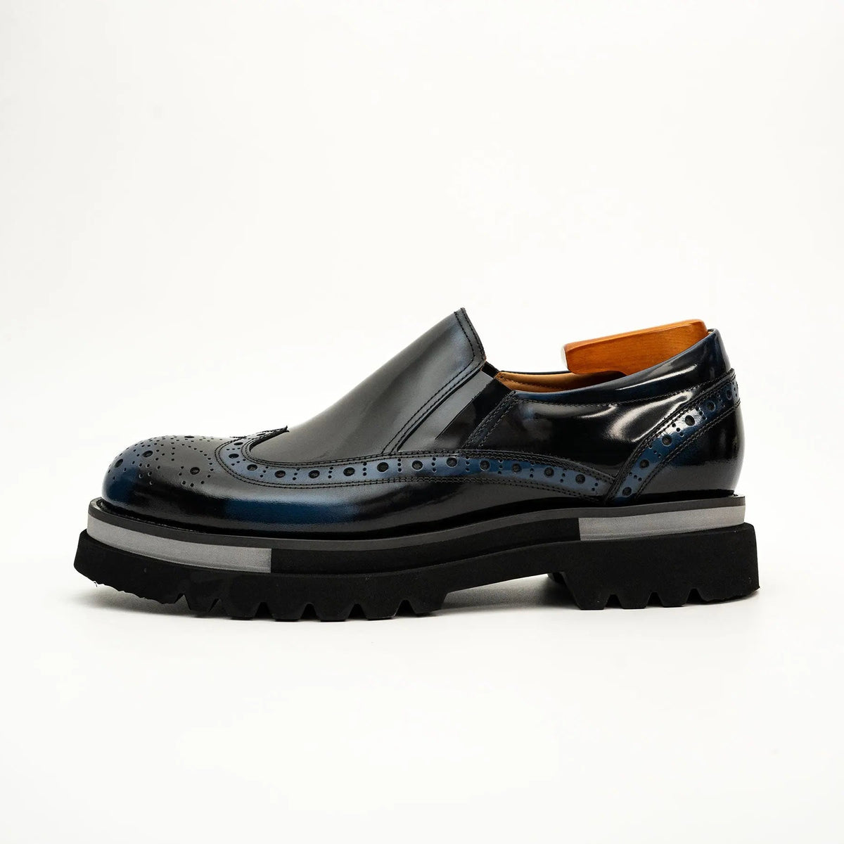 Black-Blue Brogue Lug-Sole Loafer VanPasch