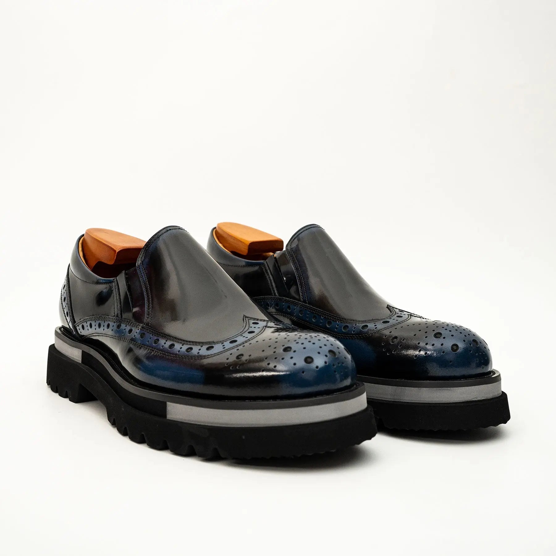 Black-Blue Brogue Lug-Sole Loafer VanPasch