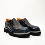 Black-Blue Brogue Lug-Sole Loafer VanPasch