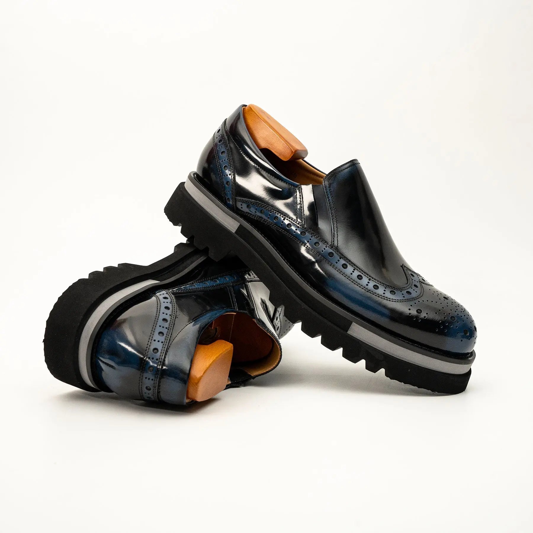 Black-Blue Brogue Lug-Sole Loafer VanPasch