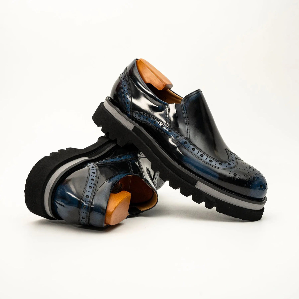 Black-Blue Brogue Lug-Sole Loafer VanPasch