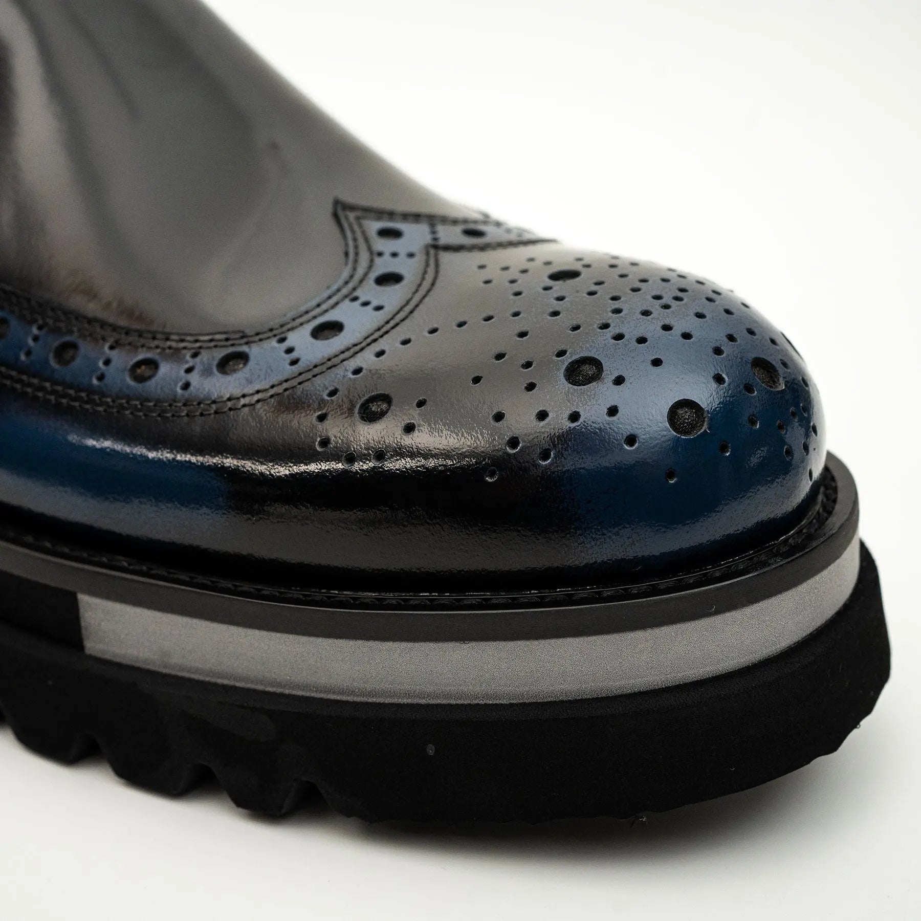 Black-Blue Brogue Lug-Sole Loafer VanPasch