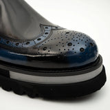 Black-Blue Brogue Lug-Sole Loafer VanPasch