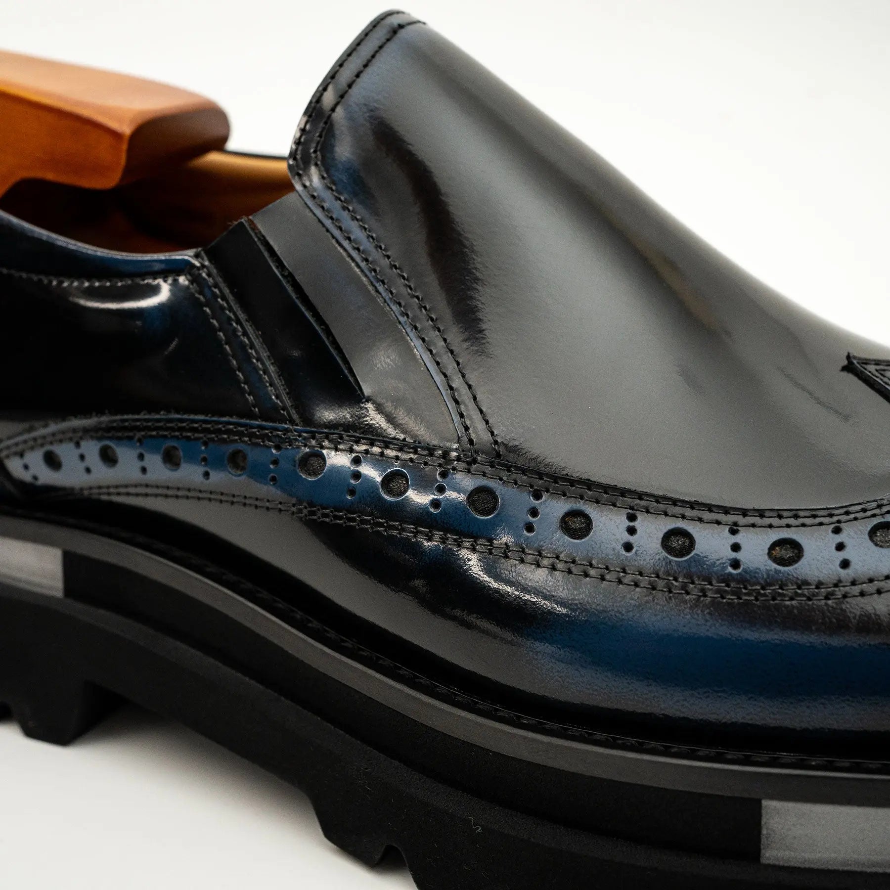 Black-Blue Brogue Lug-Sole Loafer VanPasch