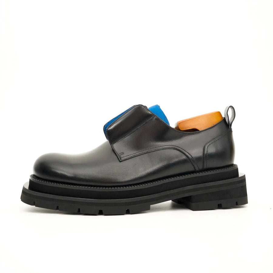 Black Blue Lug Sole Derby Shoes