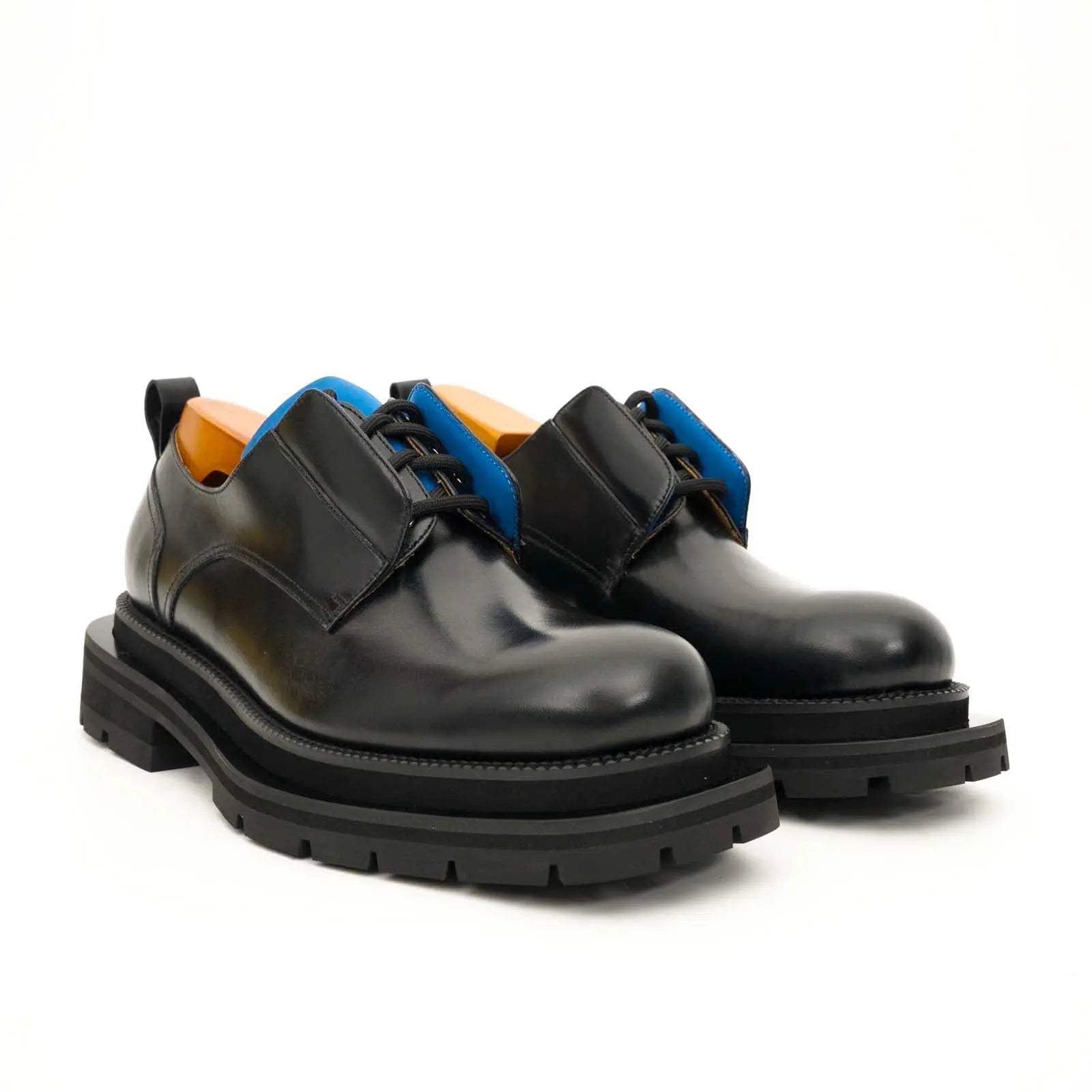 Black Blue Lug Sole Derby Shoes