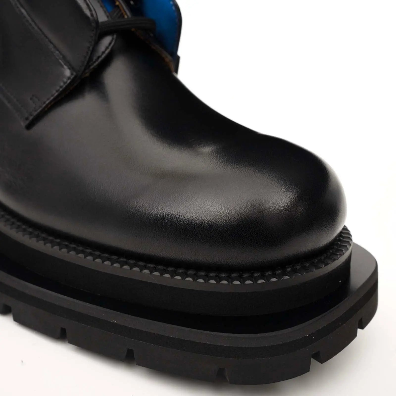 Black Blue Lug Sole Derby Shoes