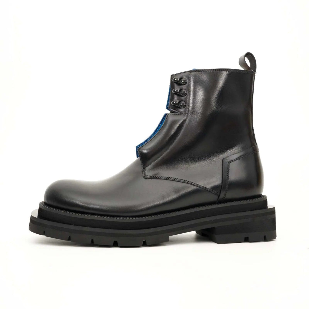 Black Blue Lug Sole Leather Boots