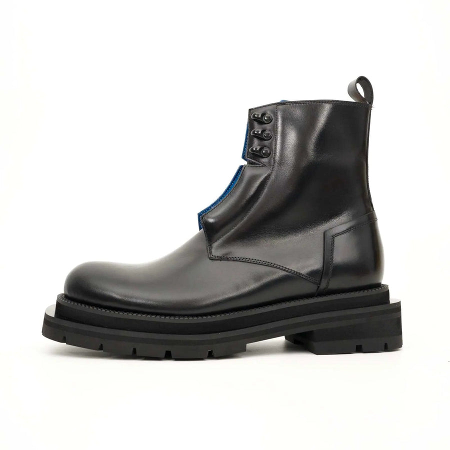 Black Blue Lug Sole Leather Boots