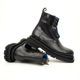 Black Blue Lug Sole Leather Boots