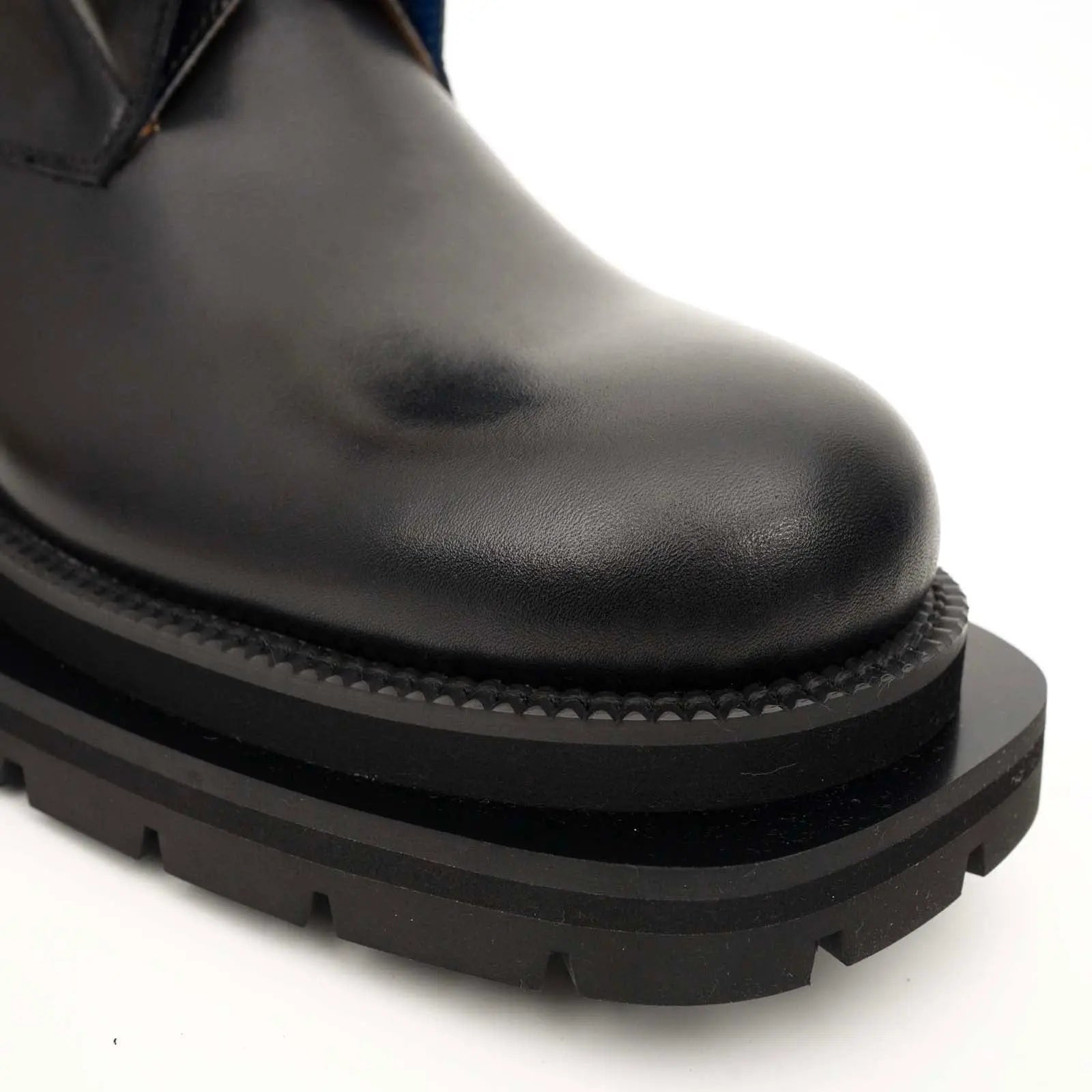 Black Blue Lug Sole Leather Boots
