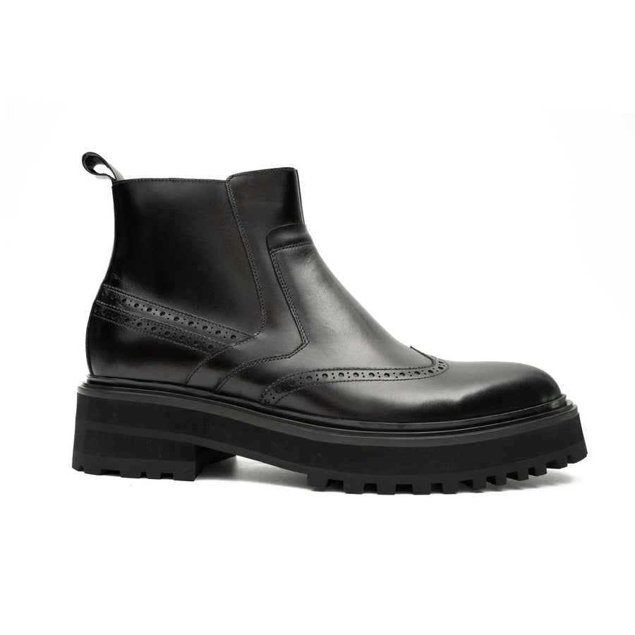 Black Brogued Chelsea Boots with Lug Sole