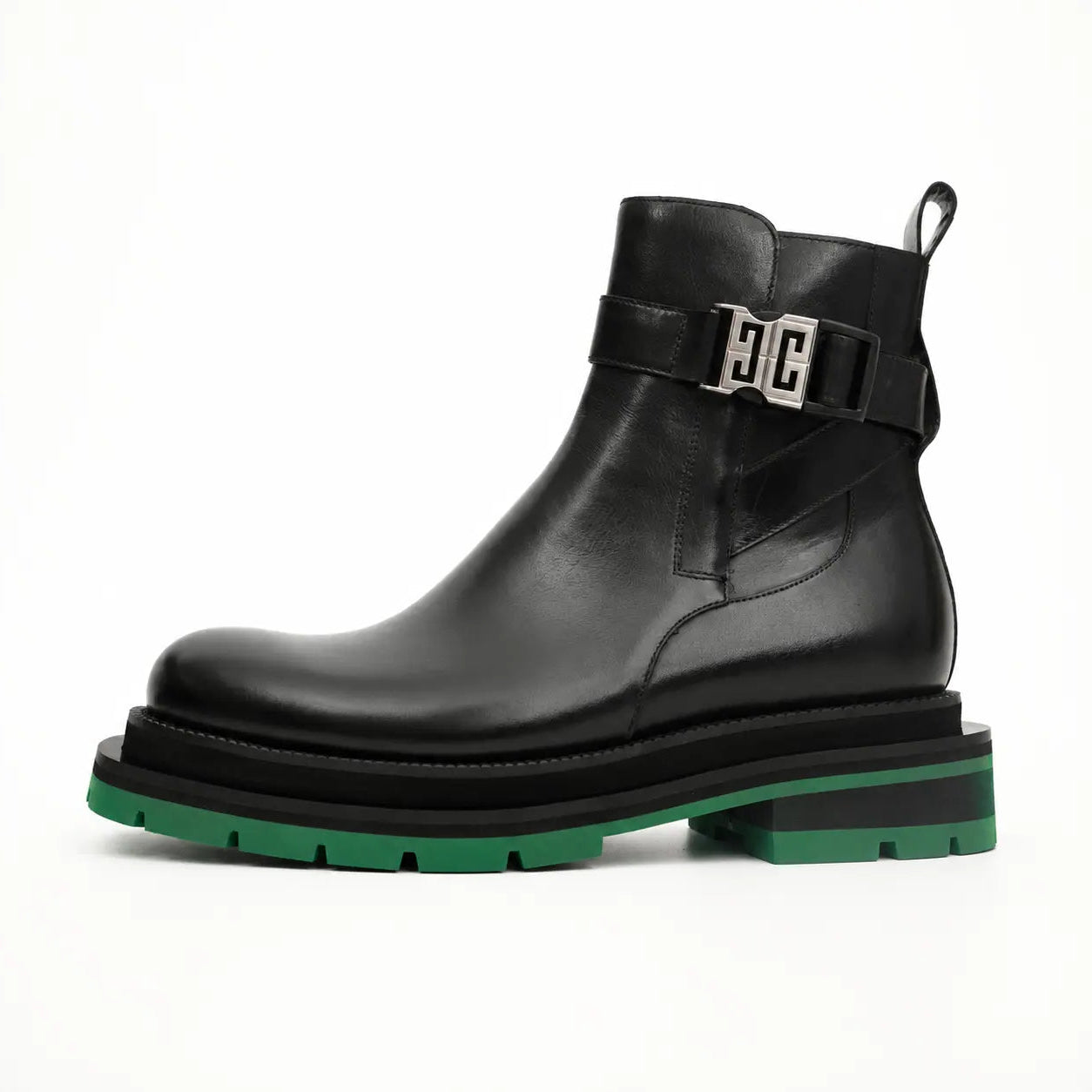 Black Buckle Boots Green Lug Sole VanPasch