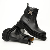 Black Buckle Zip Ankle Boots VanPasch