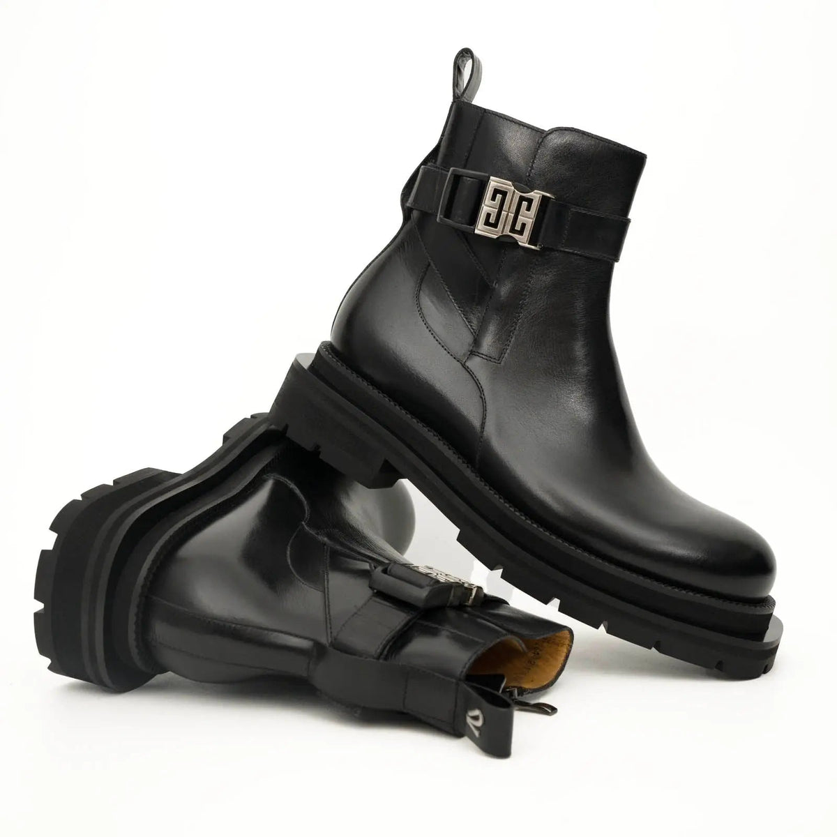 Black Buckle Zip Ankle Boots VanPasch