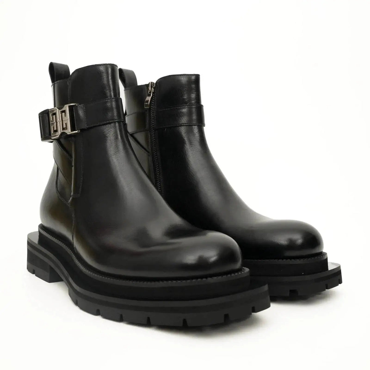 Black Buckle Zip Ankle Boots VanPasch