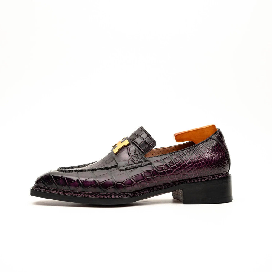 Black Burgundy Crocodile Bit Loafer VanPasch