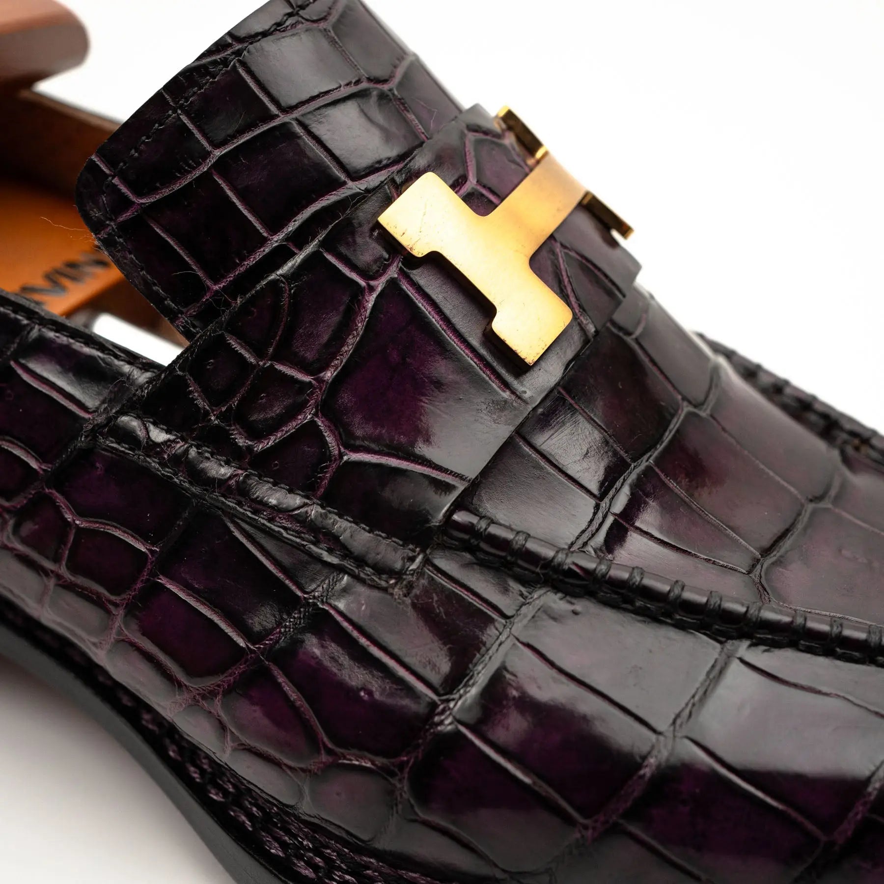 Black Burgundy Crocodile Bit Loafer VanPasch