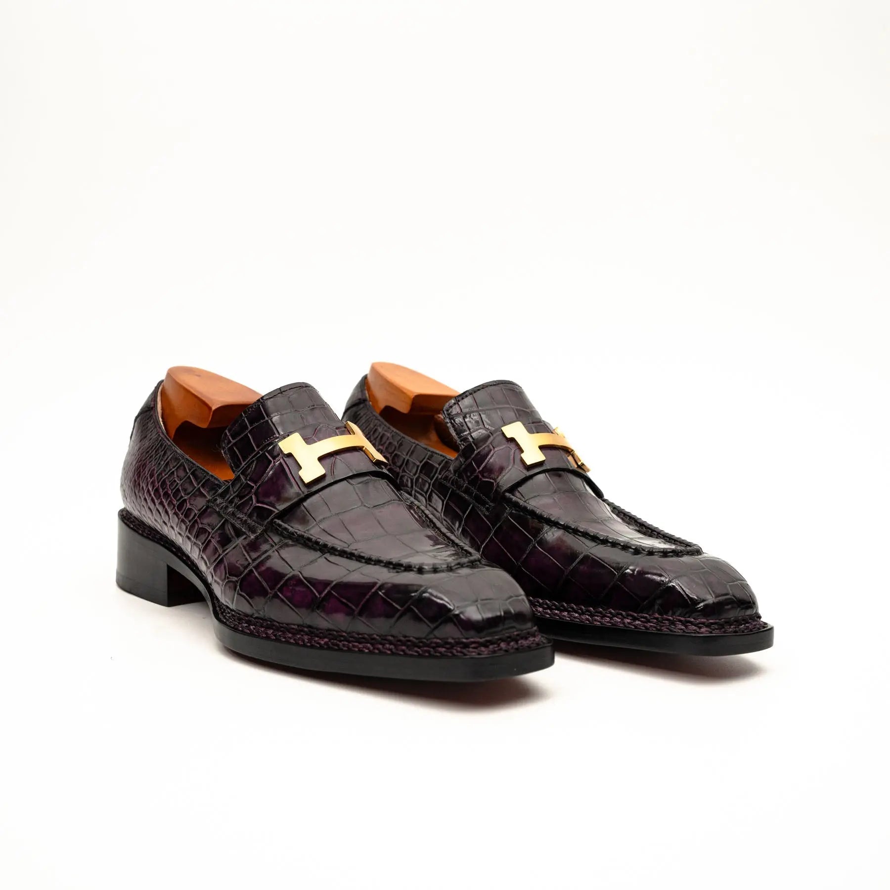 Black Burgundy Crocodile Bit Loafer VanPasch