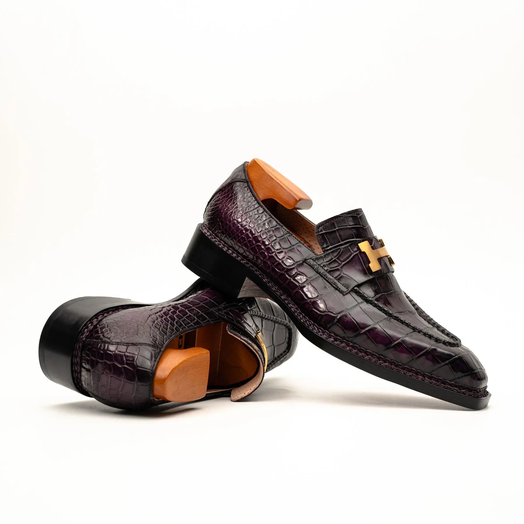 Black Burgundy Crocodile Bit Loafer VanPasch