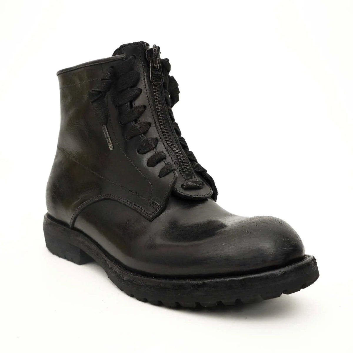 Black Calf Leather Combat Boots VanPasch
