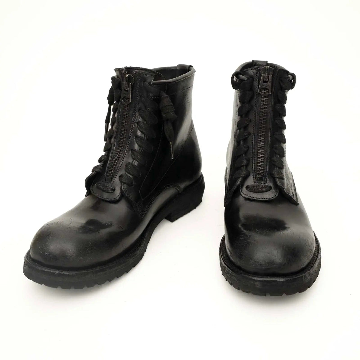 Black Calf Leather Combat Boots VanPasch