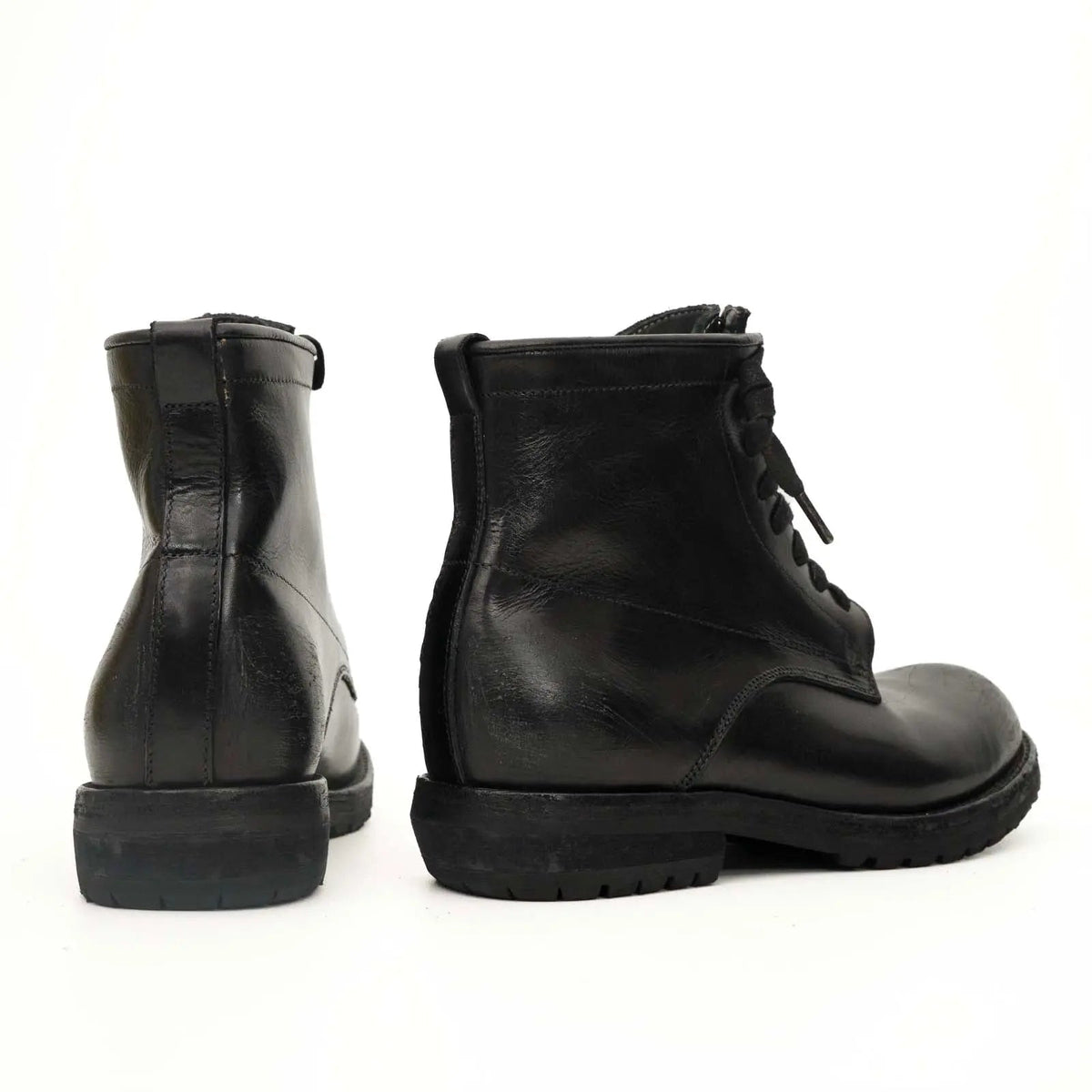 Black Calf Leather Combat Boots VanPasch