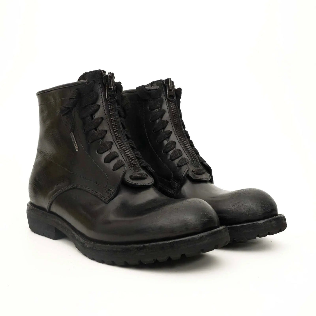 Black Calf Leather Combat Boots VanPasch