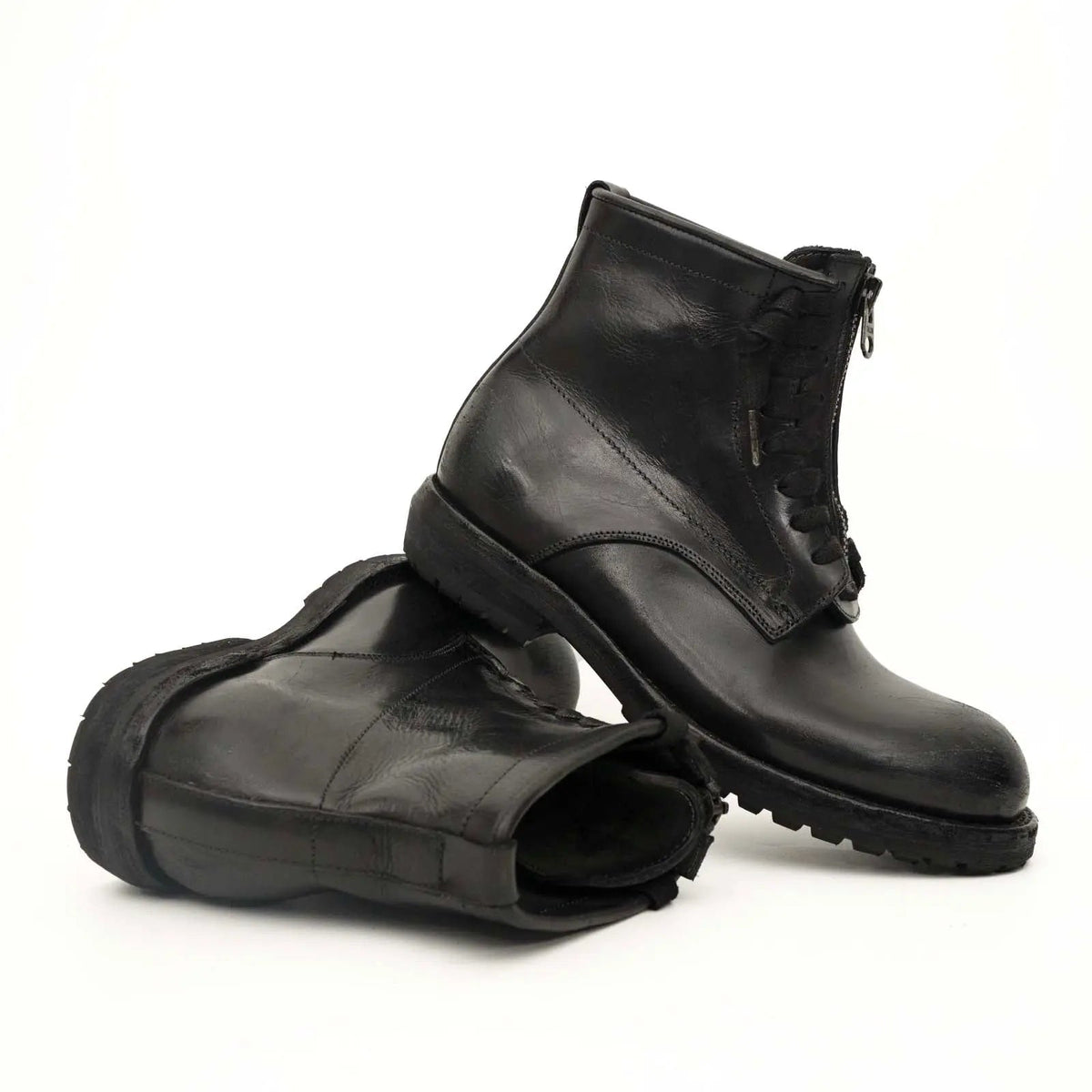 Black Calf Leather Combat Boots VanPasch
