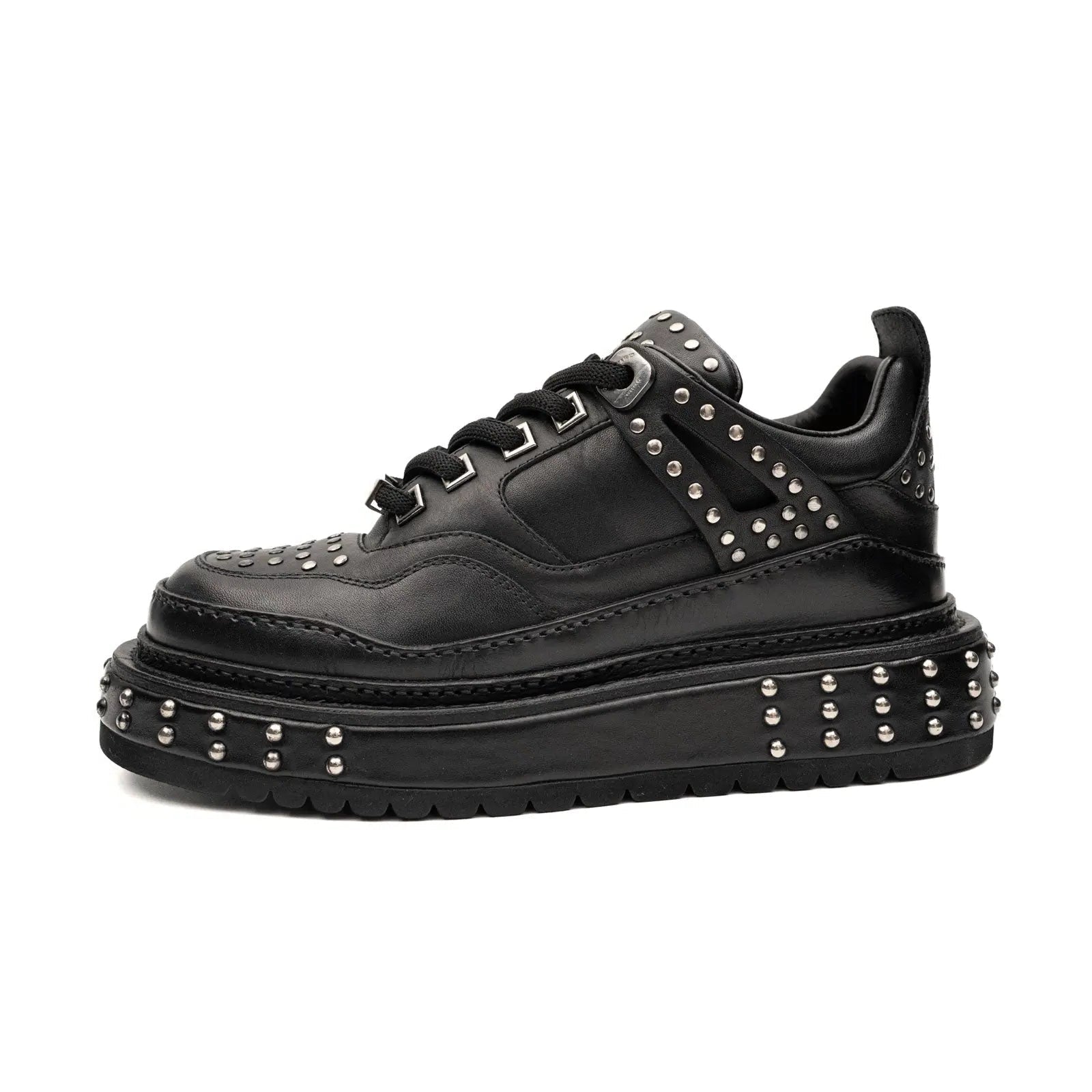 Black Calfskin Studded Platform Sneakers VanPasch