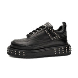 Black Calfskin Studded Platform Sneakers VanPasch