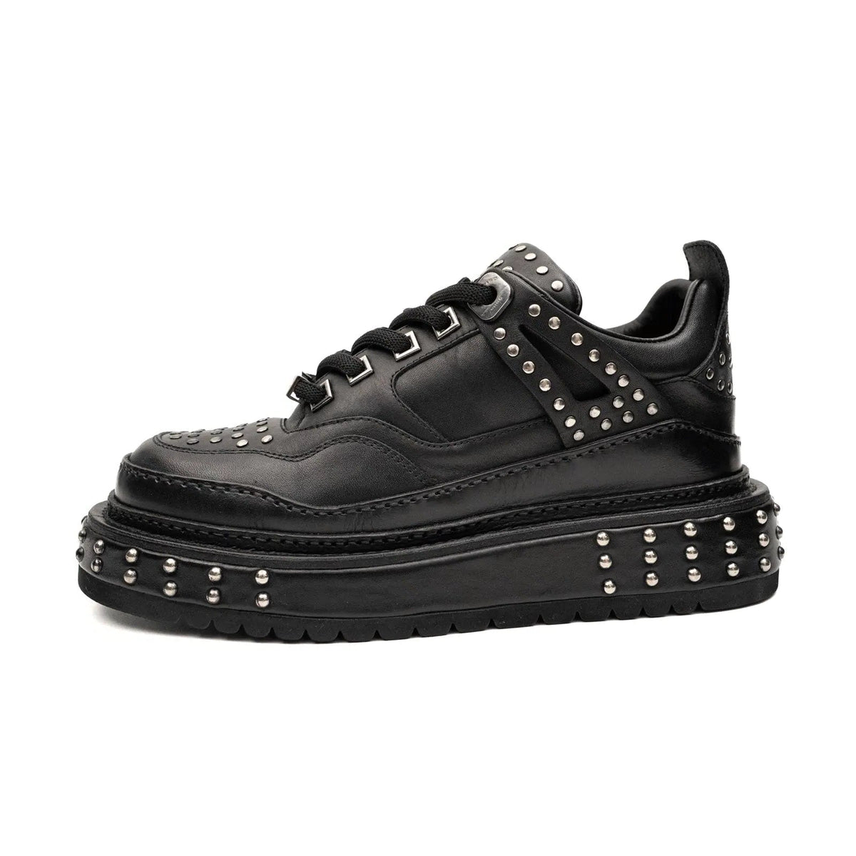 Black Calfskin Studded Platform Sneakers VanPasch