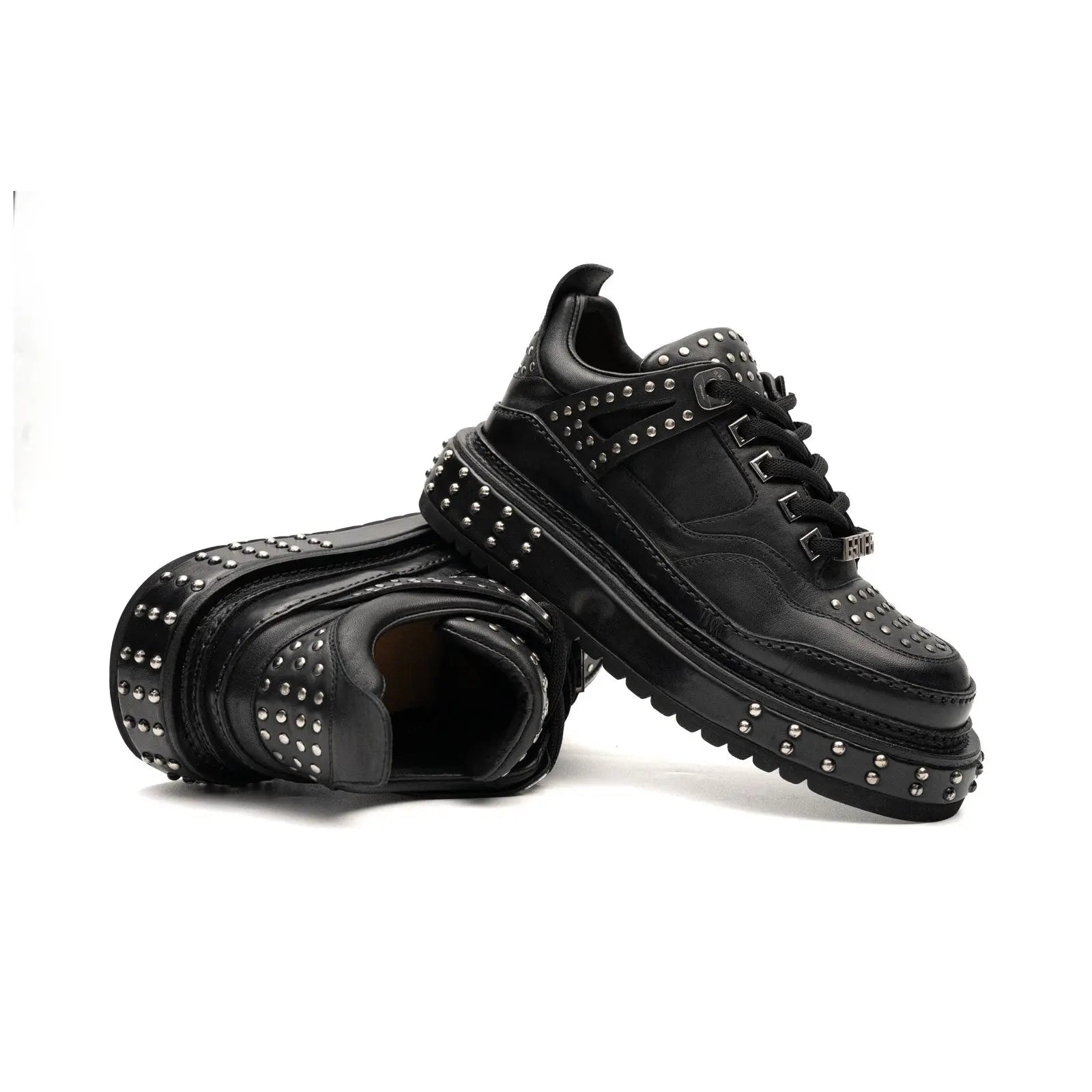 Black Calfskin Studded Platform Sneakers VanPasch
