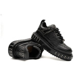 Black Calfskin Studded Platform Sneakers VanPasch